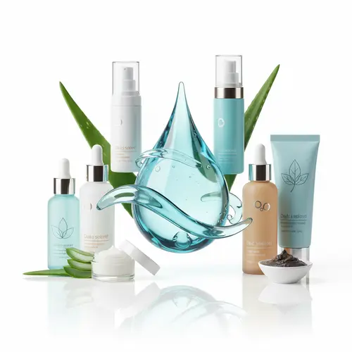 מוצרי קוסמטיקה וטיפוח עור עם אלוורה וטיפת מים