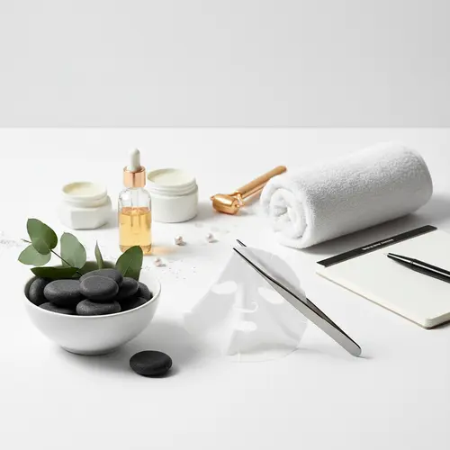 מוצרי ספא וטיפוח פנים: שמן, קרמים, אבנים חמות, מגבת ורולר זהב